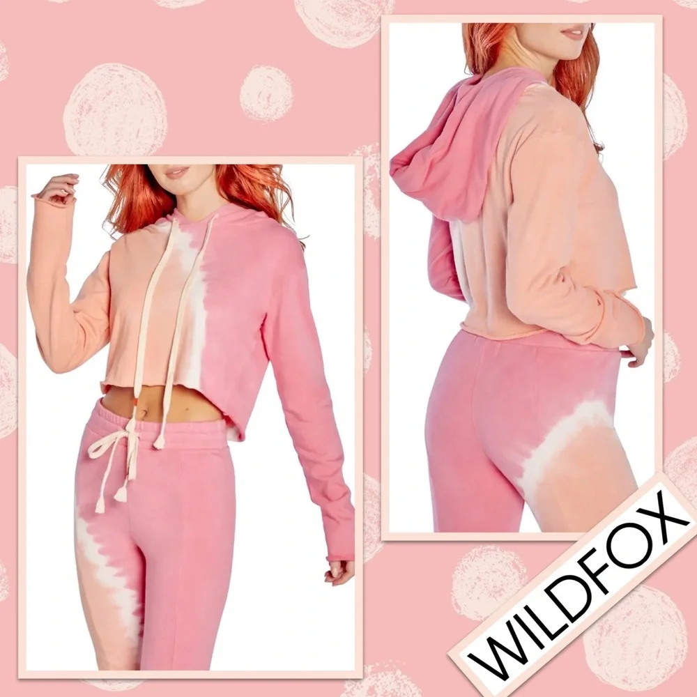 WILDFOX Ivy Sherbet Wash Tie Dye Crop Cotton Hoodie in Sherbet Wash (Peach Pink) - Picture 1 of 11